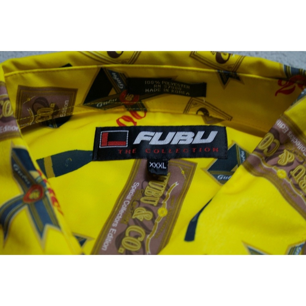 Vintage FUBU Champagne 2000 Millennium Yellow Button Up Mens Y2K 90s 3XL - Picture 4 of 8